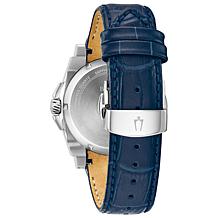 Bulova "Precisionist" 2-Tone Silvertone Women's Blue Leather Watch