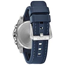 Bulova "Precisionist" Silvertone Men's Blue Strap Chronograph Watch