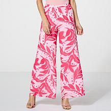 C Wonder by Christian Printed Georgette Wide-Leg Pull-On Pant