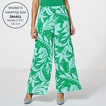 C Wonder by Christian Printed Georgette Wide-Leg Pull-On Pant