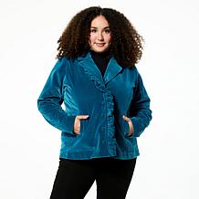 C Wonder by Christian Siriano Casual Velvet Ruffle Blazer