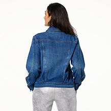 C Wonder by Christian Siriano Faux Pearl Heart Denim Jacket