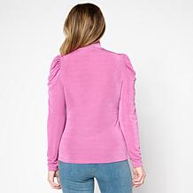 C Wonder by Christian Siriano Mock Neck Shirred Puff Sleeve Top