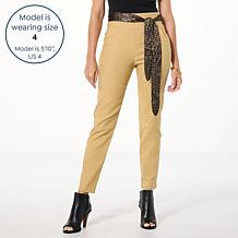 C Wonder by Christian Siriano Performance Stretch Knit Scarf Belt Pant