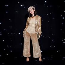 C Wonder by Christian Siriano Sequined Velvet Wide Leg Flare Pant