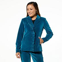 C Wonder Casual Velvet Ruffle Blazer