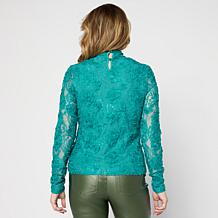 C Wonder Chiffon Lace Top with 3D Floral Appliqué