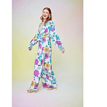 C Wonder Floral Crepe Wide Leg Gusset Pant 