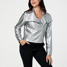 C Wonder Runway Collection Metallic Faux Leather Cropped Moto Jacket
