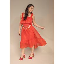 C Wonder Runway Off the Shoulder Strap Midi Dress