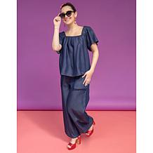 C Wonder Square Neck Flutter Sleeve Blouse