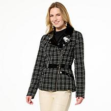 C Wonder Tweed and Faux Leather Moto Jacket