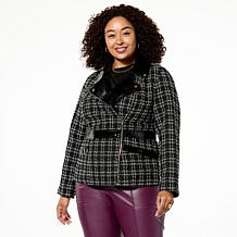 C Wonder Tweed and Faux Leather Moto Jacket