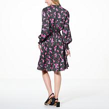 C Wonder Washed Satin Puff Sleeve Tiered Dress