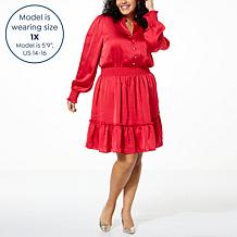C Wonder Washed Satin Puff Sleeve Tiered Dress