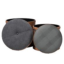 Caleb Fabric and Faux Leather Upholstered 2-Piece Storage Ottoman Set