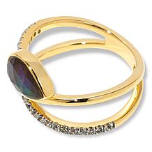Canadian Ammolite Gems Ammolite and White Topaz Crossover Ring