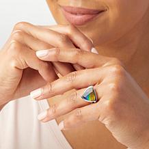 Canadian Ammolite Gems Ammolite and White Topaz Triangular Ring