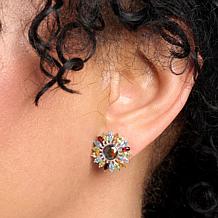 Canadian Ammolite Gems Sterling Silver Multigemstone Flower Earrings