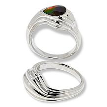 Canadian Ammolite Gems Sterling Silver Two-Piece Twisted Ring Set