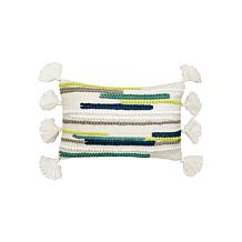 carol & frank 14" x 22" Toni Citron Green and White Bolster Pillow