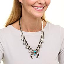 Chaco Canyon 20-1/2" Kingman Turquoise Squash Blossom Drop Necklace