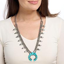 Chaco Canyon Campitos Turquoise Cow Skull Squash Blossom Necklace