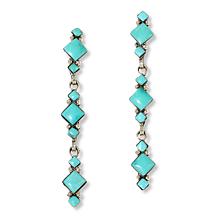 Chaco Canyon Campitos Turquoise Sterling Silver Linear Drop Earrings 