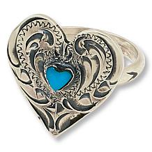 Chaco Canyon Etched Kingman Turquoise Heart-Shaped Ring