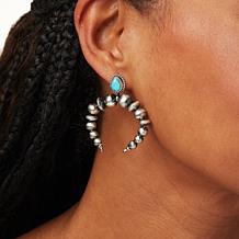 Chaco Canyon Navajo Pearl and Kingman Turquoise Naja Drop Earrings