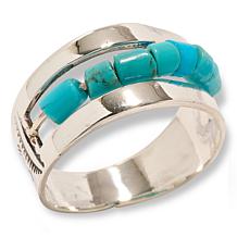 Chaco Canyon Sleeping Beauty Turquoise Engraved Beaded Band Ring