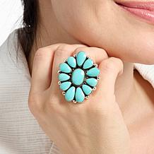 Chaco Canyon Sterling Silver Campitos Turquoise and Coral Cluster Ring