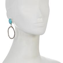 Chaco Canyon Sterling Silver Oval Gemstone Beaded Hoop Dangle Earrings