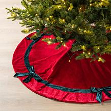Christmas Tree Skirt with Velvet and Satin Bows, 48" Diameter