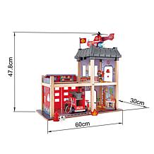 City Fire Station Dollhouse Wooden 13 Piece Lights and Sounds Playset