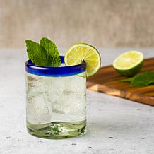 Cobalt Rim DOF Handblown Mexican Glass - Set of 6