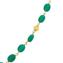 Colleen Lopez 34" Green Chalcedony Oval Bead Goldtone Station Necklace