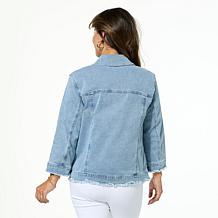 Colleen Lopez 3/4-Sleeve Denim Jacket with Frayed Hem