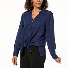 Colleen Lopez Button-Front Sequin Tunic
