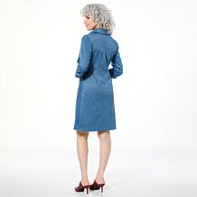 Colleen Lopez Denim Print Twist-Front Ponte Dress