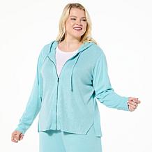 Colleen Lopez Embellished Sweater Knit Zip-Front Hooded Cardigan