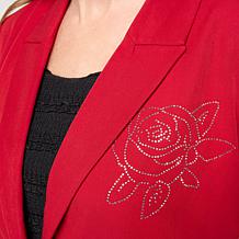 Colleen Lopez Embroidered Button-Front Woven Blazer