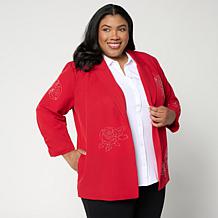 Colleen Lopez Embroidered Button-Front Woven Blazer