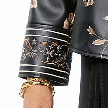 Colleen Lopez Embroidered Faux Leather and Print Moto Jacket