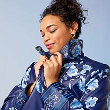 Colleen Lopez Embroidered Faux Leather and Print Moto Jacket