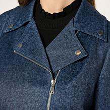 Colleen Lopez Faux Denim Double Breasted Belted Jacket