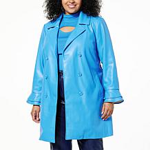 Colleen Lopez Faux Leather Coat with Ruffle Cuffs