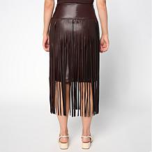 Colleen Lopez Faux Leather Midi Skirt with Fringe