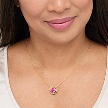 Colleen Lopez Gold-Plated Pink Topaz Round Floral Pendant Necklace