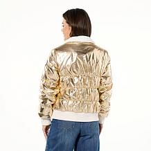 Colleen Lopez Metallic Puffer Jacket with Fleece Collar